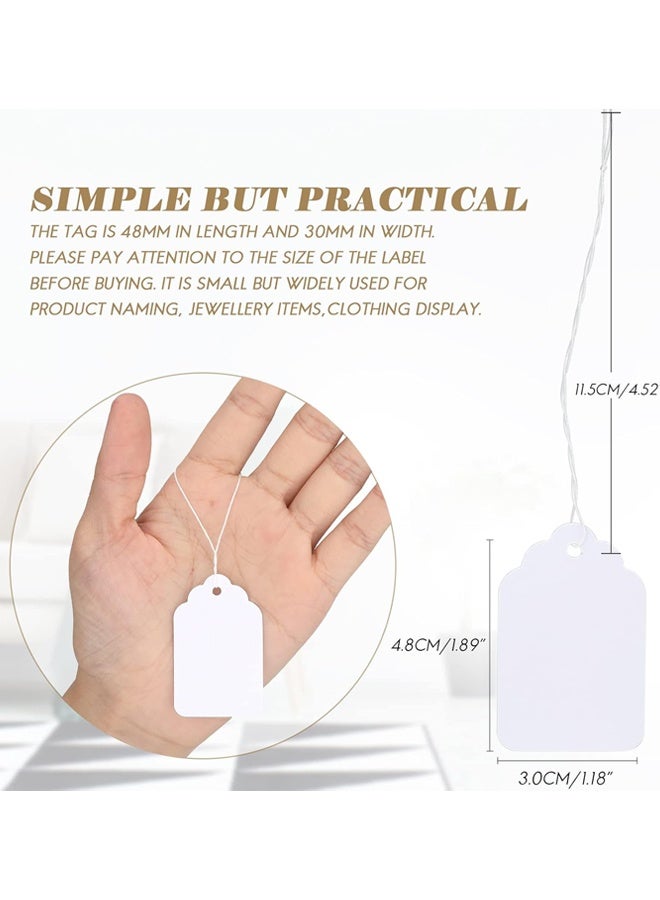 Wffo 200 Pcs Mini Kraft Price Tags - Marking Tags Kraft Price Tags Writable Blank Price Labels Display Tags with Elastic Hanging String, 1.2x1.9 Inch(White) - Image 2